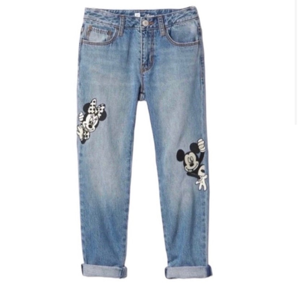 Girls Gap Blue Ankle Cropped Jeans with Disney Embroidery